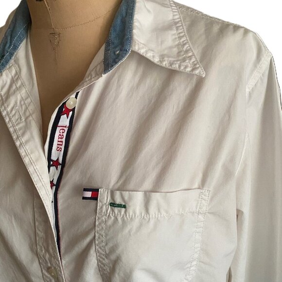Vintage 90s 00s Y2K 100% cotton Tommy Jeans white button down casual shirt top - Picture 5 of 15